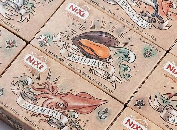 NIXE Mussels Squid Seafood Illustration Packaging