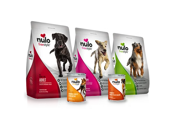Nulo Freestyle Dog Food Chicken Turkey Salmon Red Pink Green