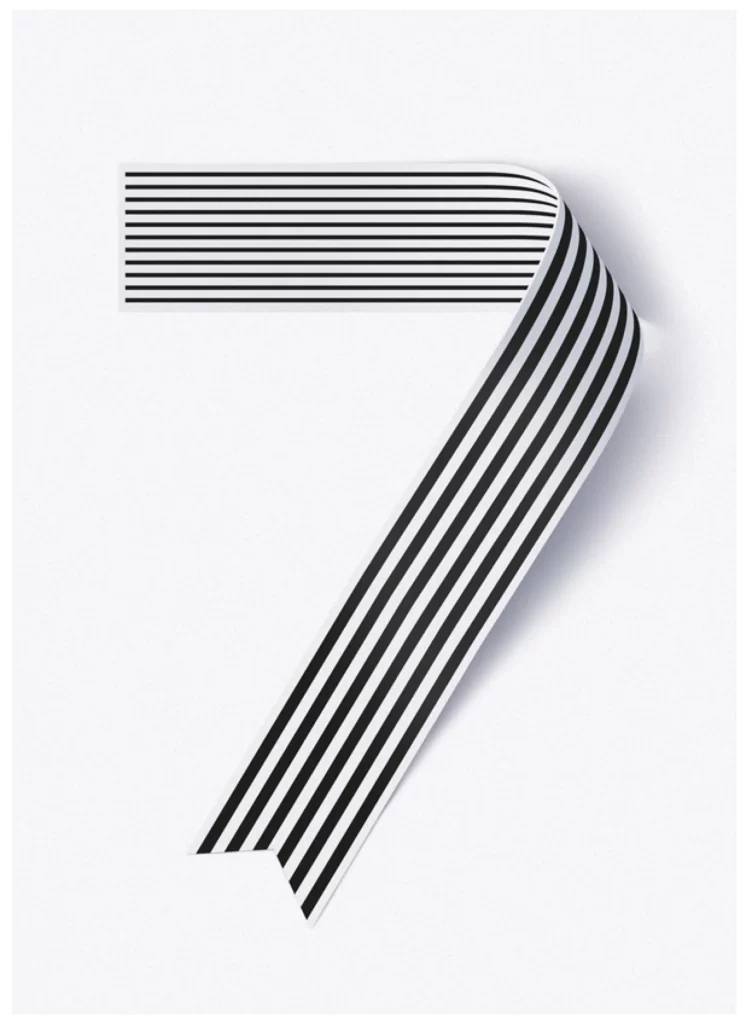 Number Seven Black and White Stripes 3D Effect Typography