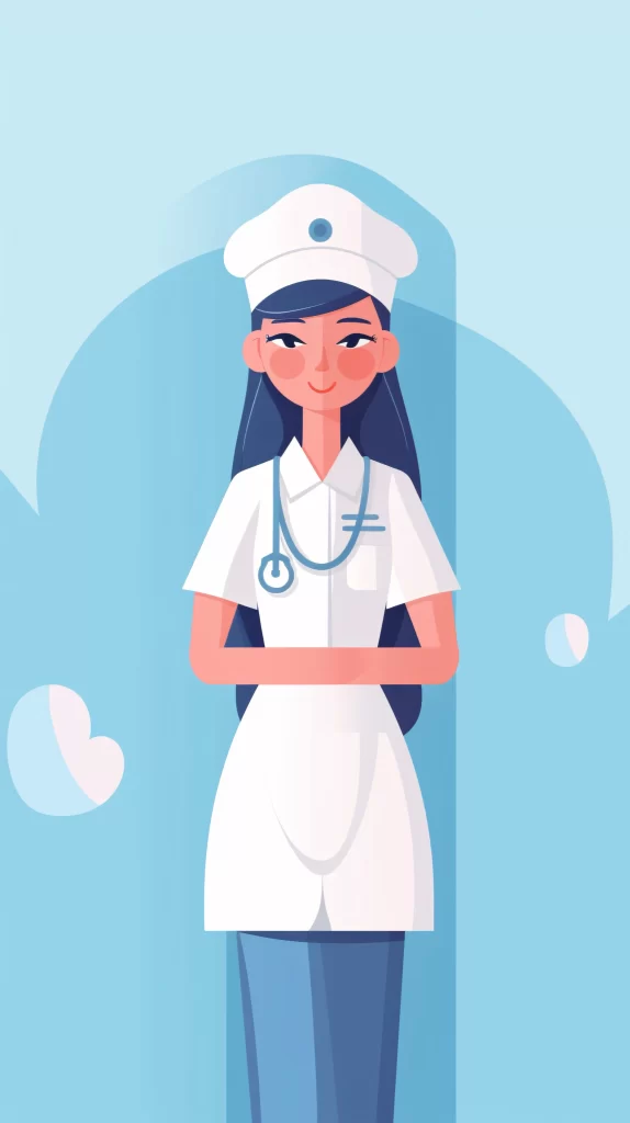 Nurse White Blue Uniform Flat Illustration Professional