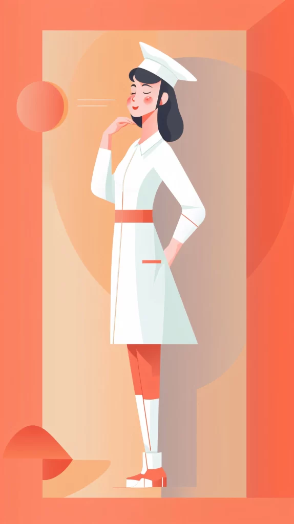 Nurse White Red Uniform Flat Illustration Modern