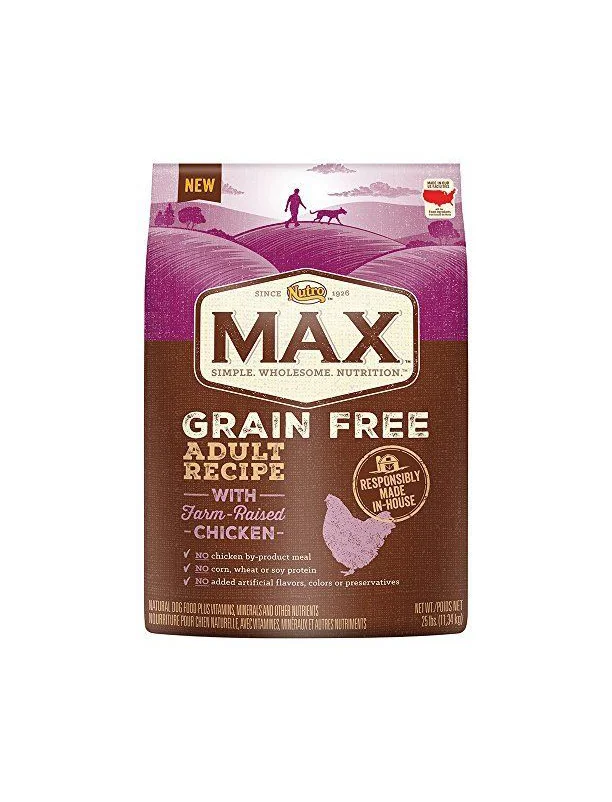 Nutro MAX Grain Free Chicken Adult Recipe Brown Purple Farm Raised Chicken