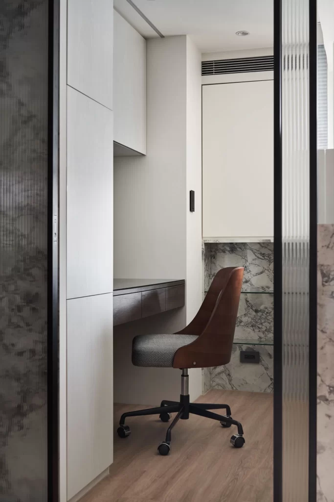 Office Space Modern White Marble Neutral Wood