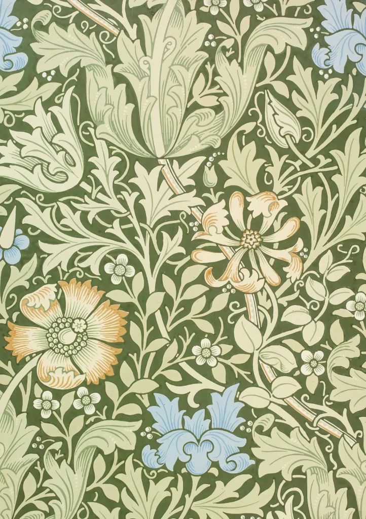 Olive Green Anemone Vine Sage Foliage Vintage William Morris