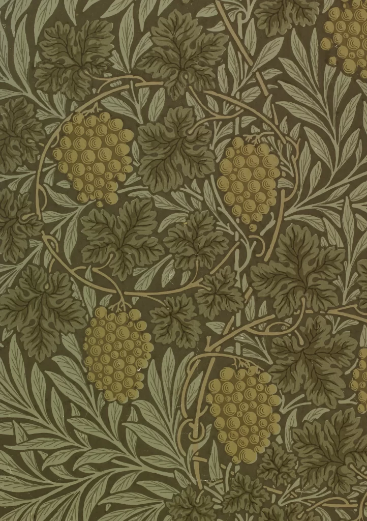 Olive Green Vine and Leaf Botanical Pattern