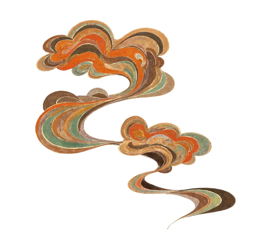 Orange Brown Green Curved Layered Dunhuang Cloud