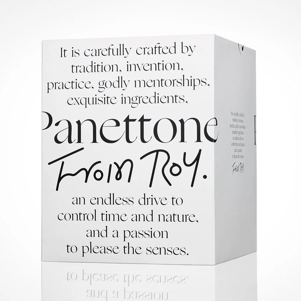 Panettone Packaging White Black Elegant Typography Design