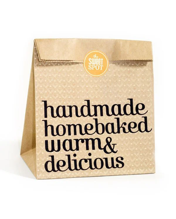 Paper Bag Handmade Homebaked Brown Yellow Typography Design
