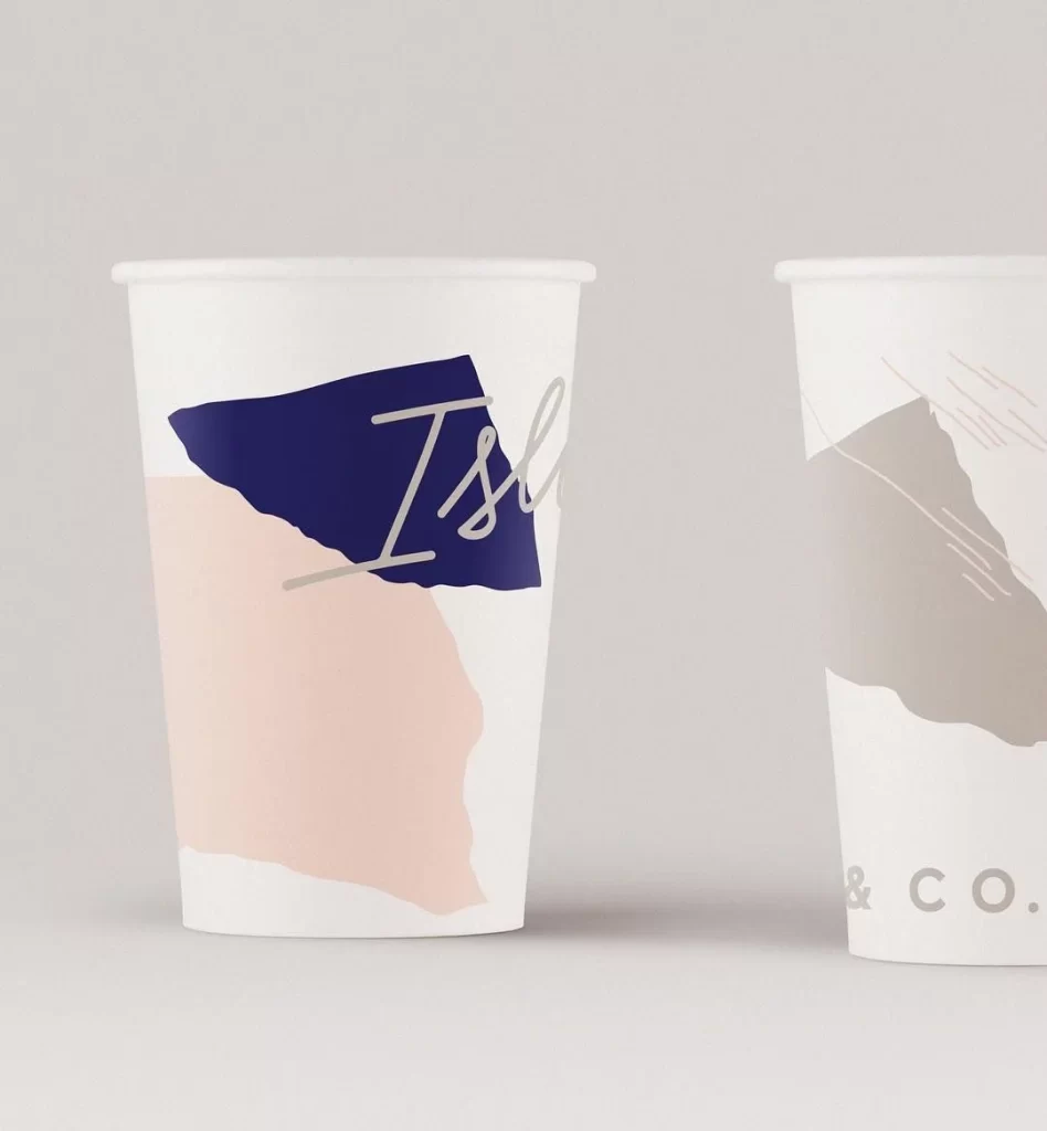 Paper Cup Abstract Shapes Pastel Navy Blue Modern Design