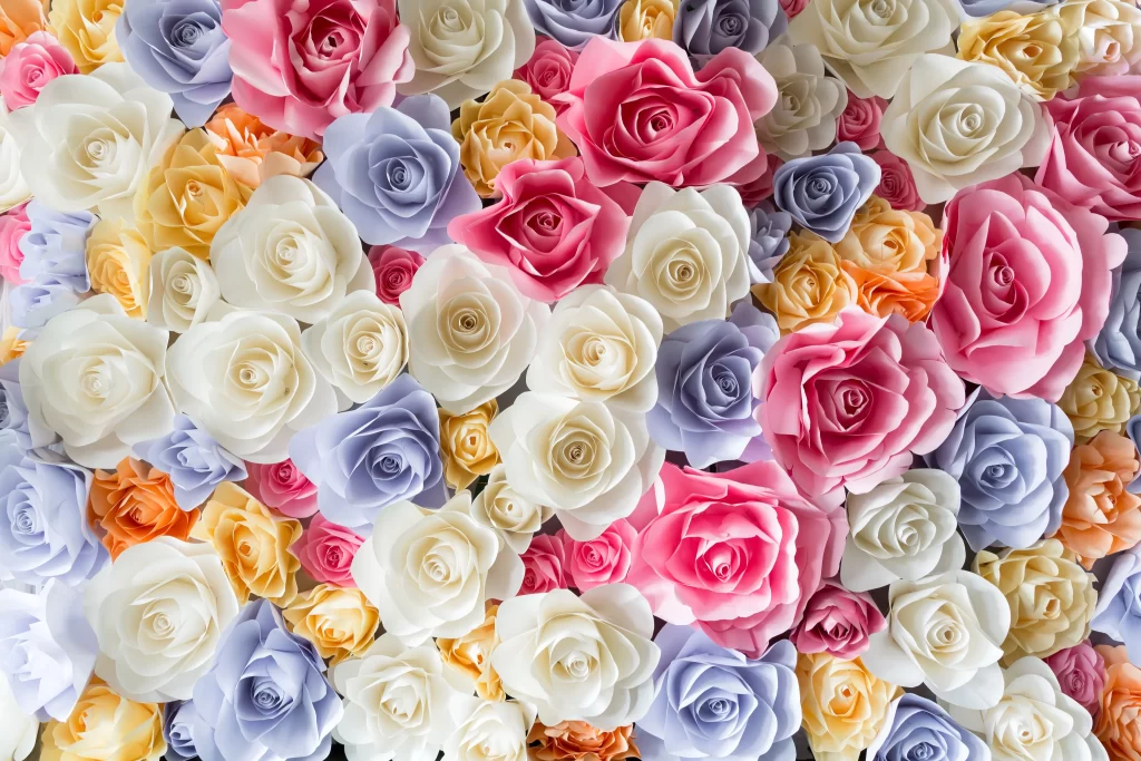 Paper Roses Pastel Colors White Pink Blue Yellow