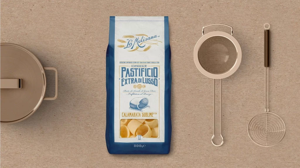 Pasta Calamarata Packaging Blue White