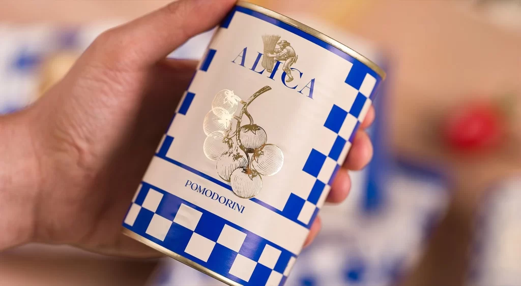 Pasta Can Alica Blue White Checkered