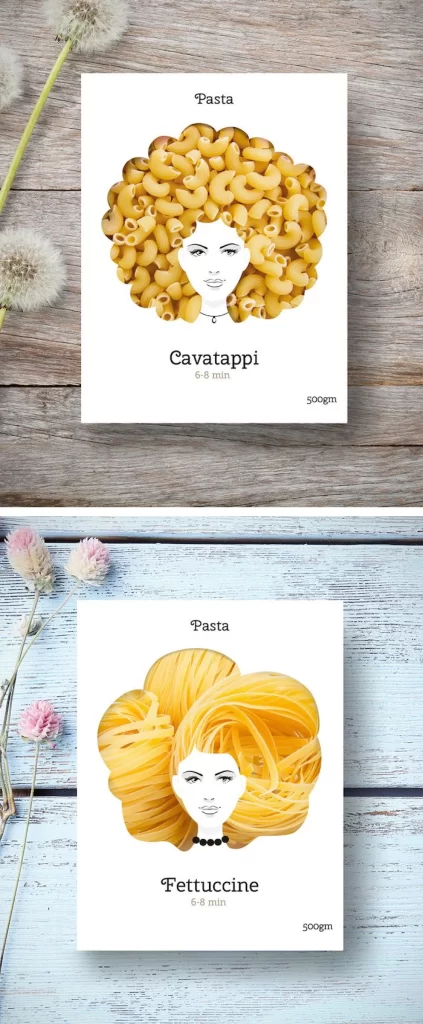 Pasta Cavatappi Fettuccine Yellow White Creative