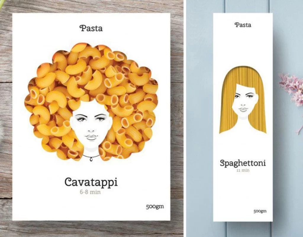 Pasta Cavatappi Spaghettoni Yellow White Modern Illustration
