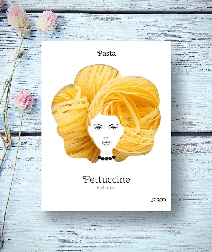 Pasta Fettuccine Yellow Elegant Illustration