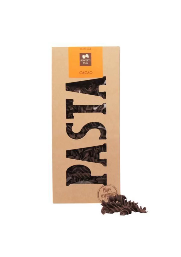 Pasta Fusilli Cacao Brown Orange Typography