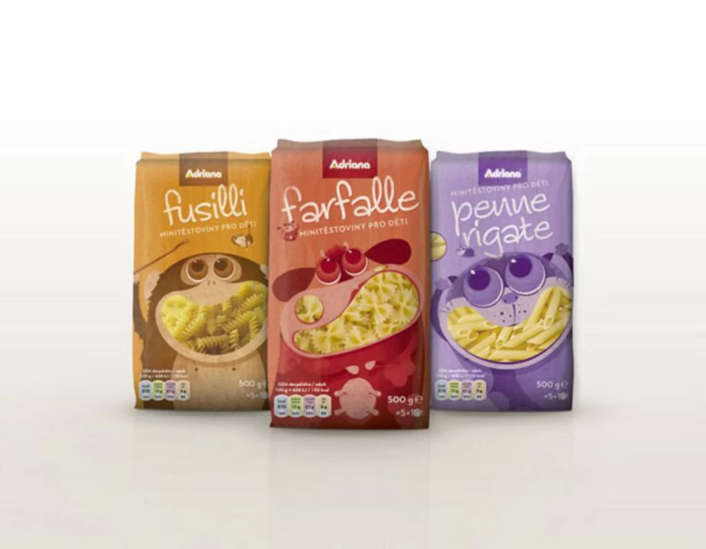 Pasta Fusilli Farfalle Penne Rigate Adriana Colorful Illustration