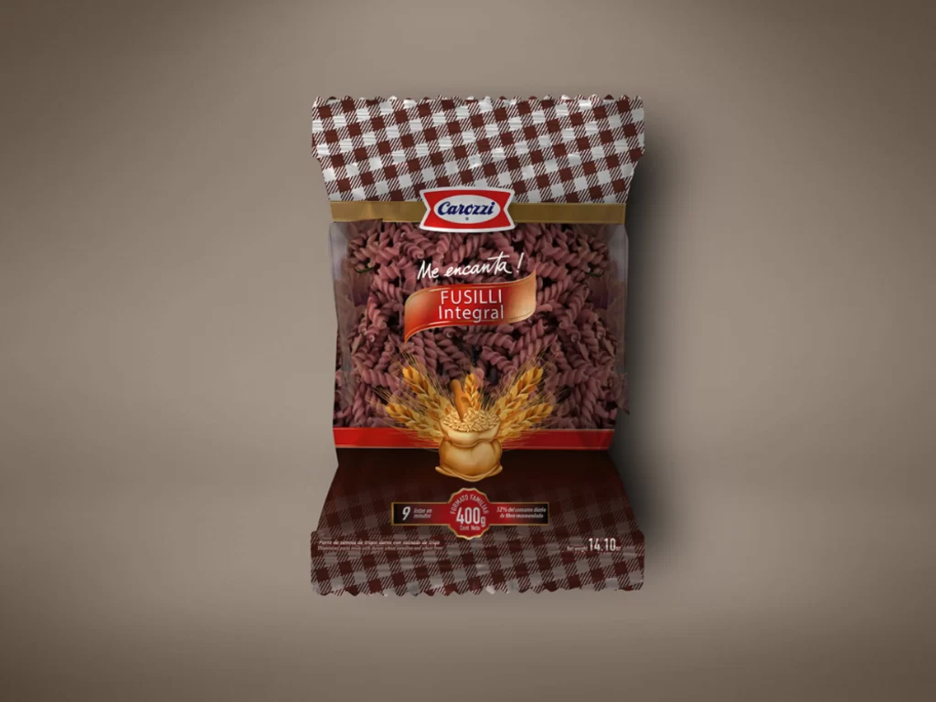 Pasta Fusilli Integral Carozzi Red Brown Checkered