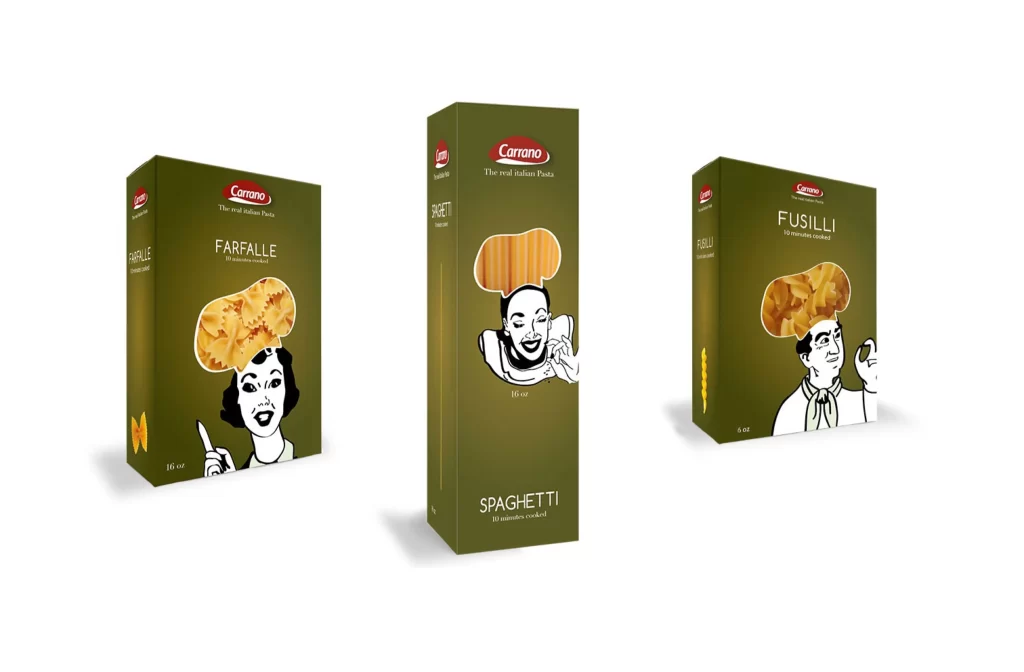 Pasta Packaging Carraro Olive Green Vintage Illustrations