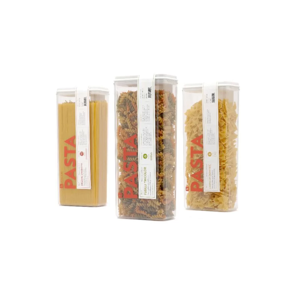 Pasta Packaging Clear Containers Red Label