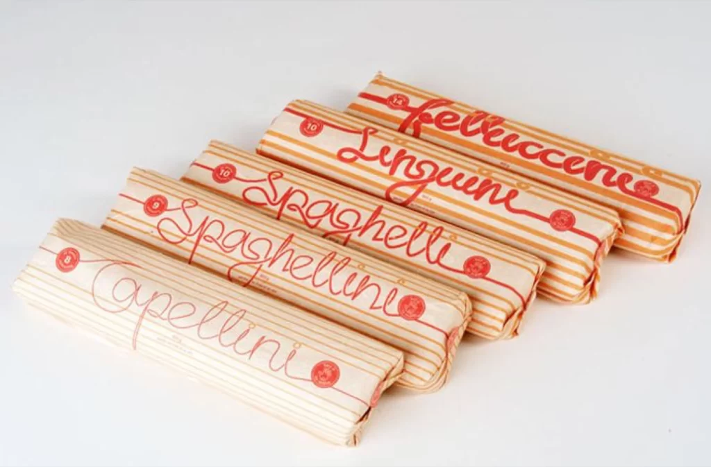 Pasta Packaging Orange Stripes Red Text