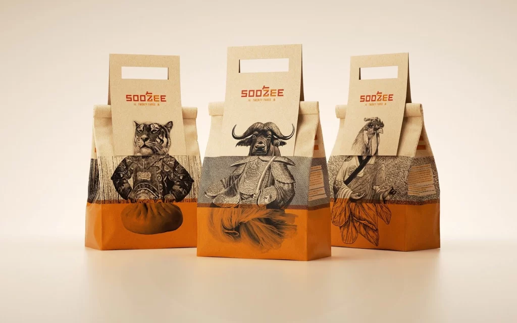 Pasta Packaging Soozee Beige Orange Vintage Illustrations