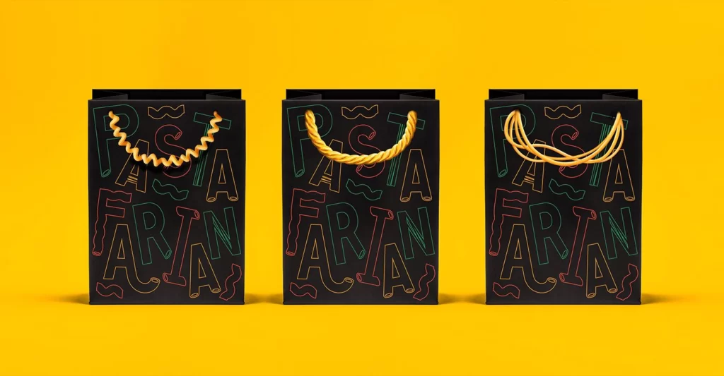 Pasta Packaging Vibrant Colors Playful Design Bold Typography Unique Style