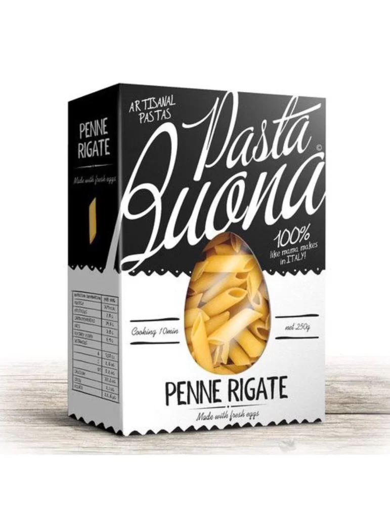 Pasta Penne Rigate Black White Typography Modern
