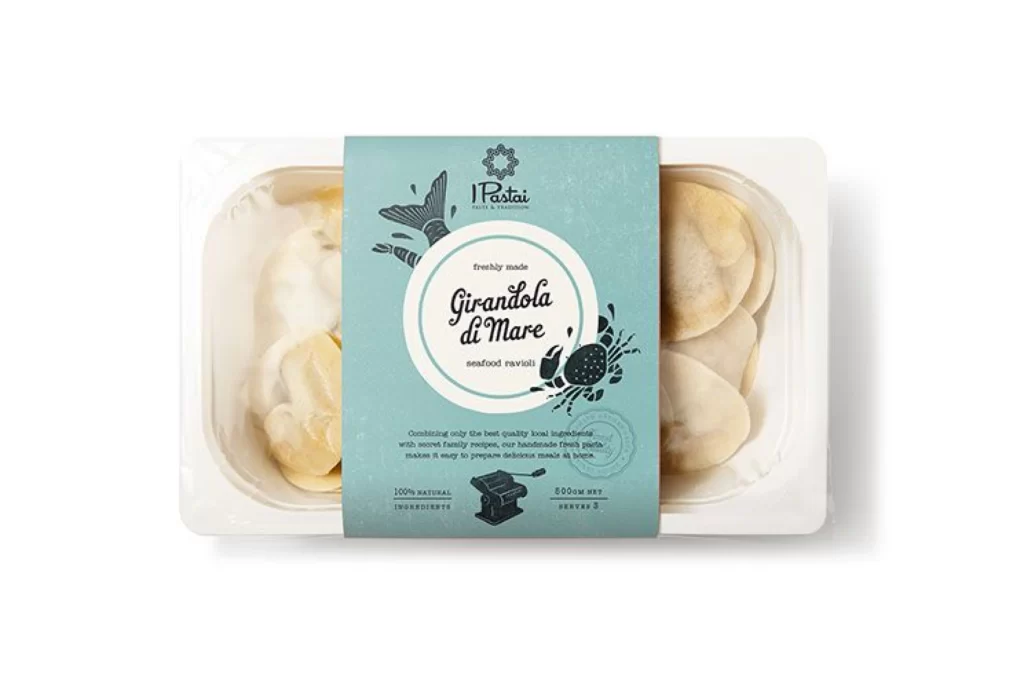 Pasta Seafood Ravioli Brand Blue White