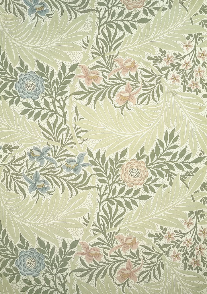 Pastel Blue Peony Vine Pattern Pale Green Background