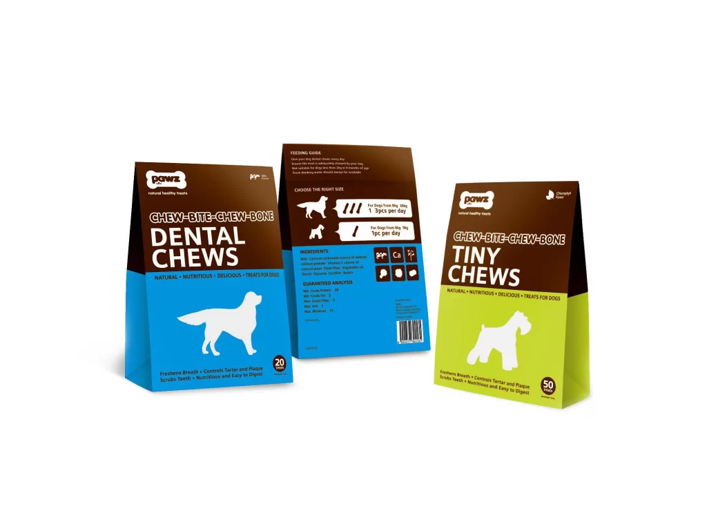 Pawz Dental Chews Dog Treats Blue Green Illustration