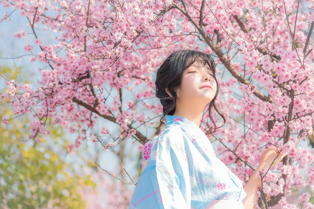 Peach Blossom Pink White Blue gray Sky