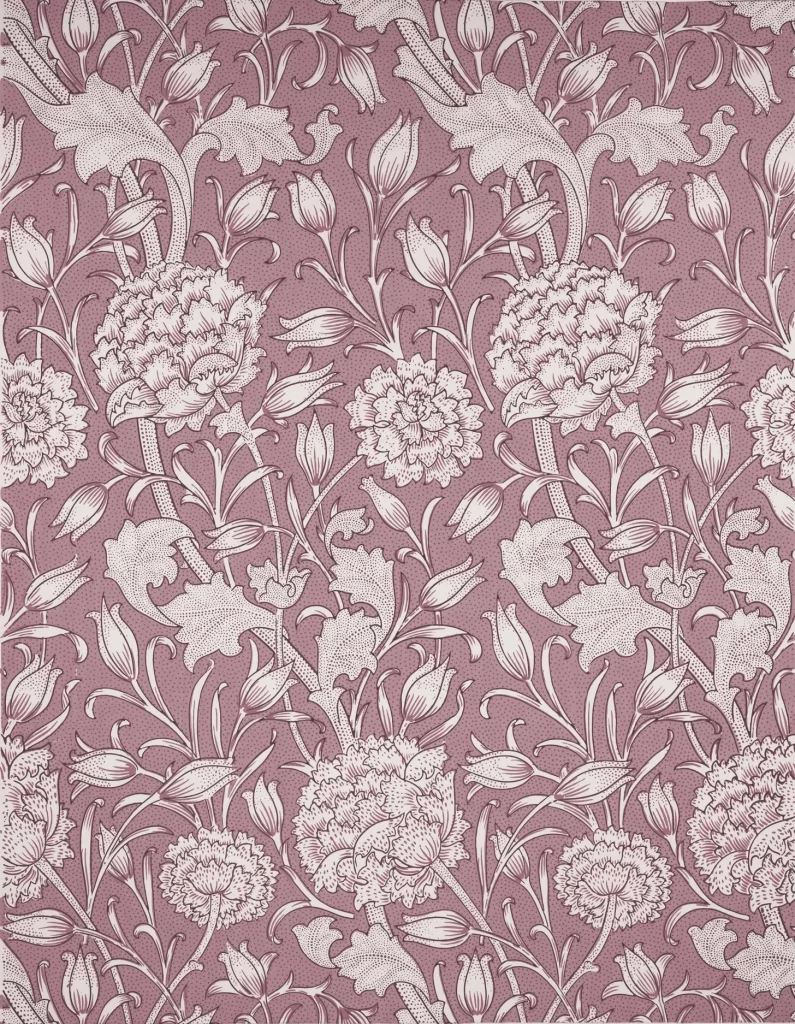 Peony Rose Lily Vine Pink Background Morris Style