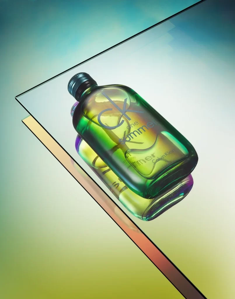 Perfume Bottle Green Transparent Summer Minimalist Design