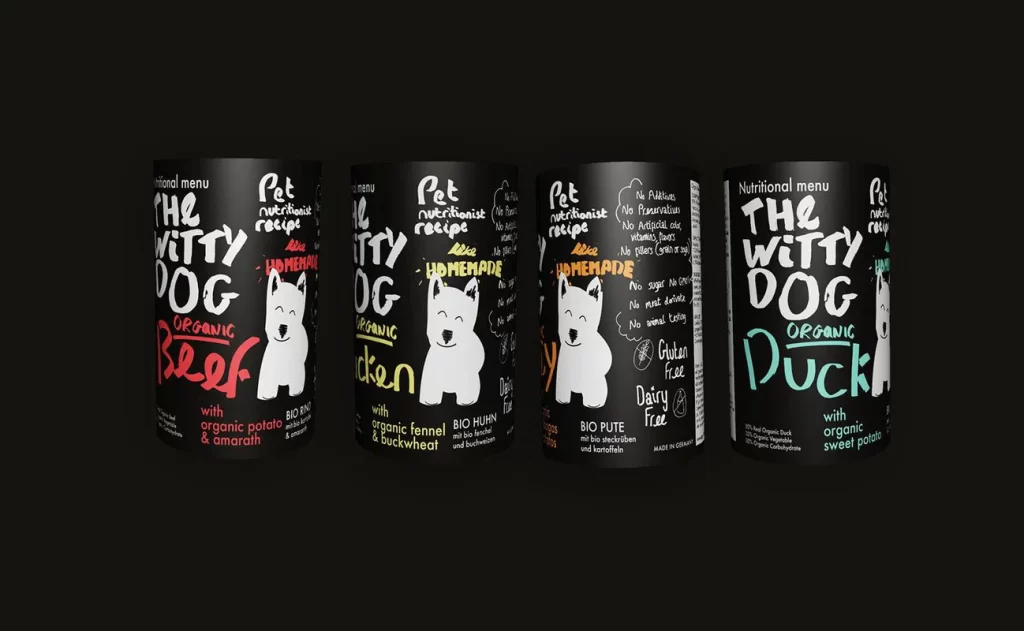 Pet Food Beef Chicken Duck Organic Homemade Black White Illustration