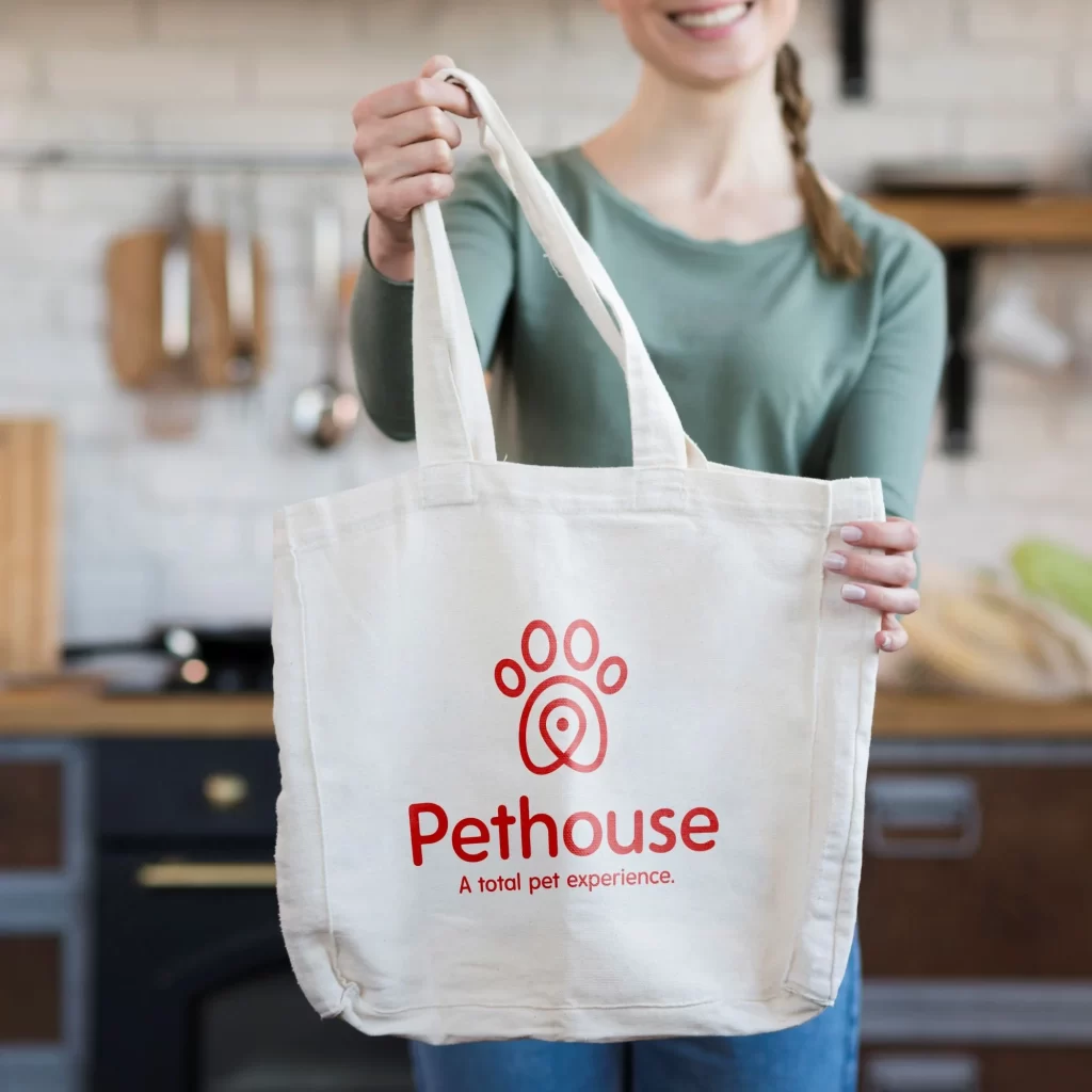 Pet Treats Pethouse Red Paw Print White Bag