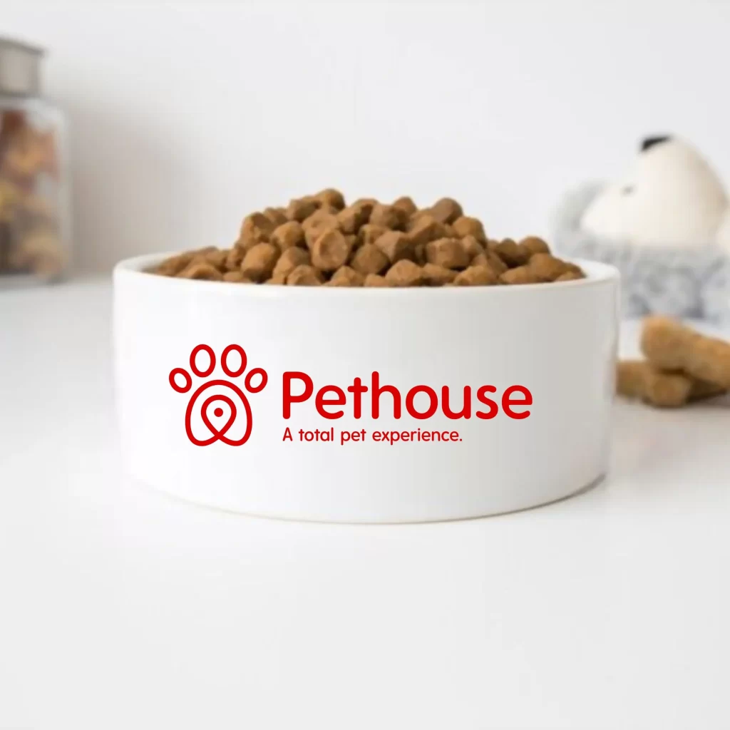 Pethouse Dog Food Brown Bowl Paw Print Red