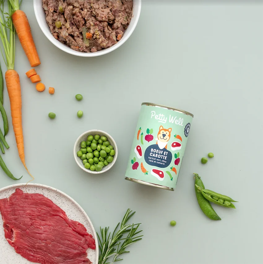 Petty Well Dog Food Beef Carrot Illustration Green White