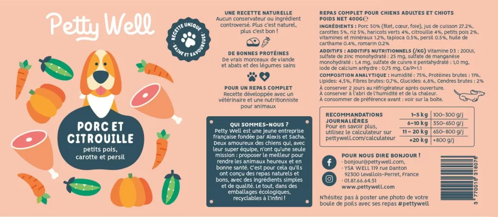 Petty Well Dog Food Pork Citrouille Natural Simple