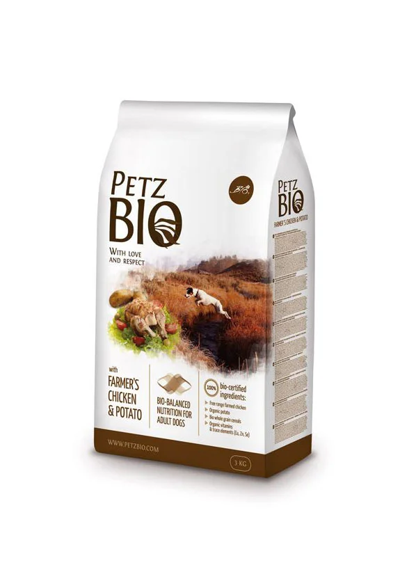 Petz Bio Dog Food Chicken Potato Brown Bag Illustration