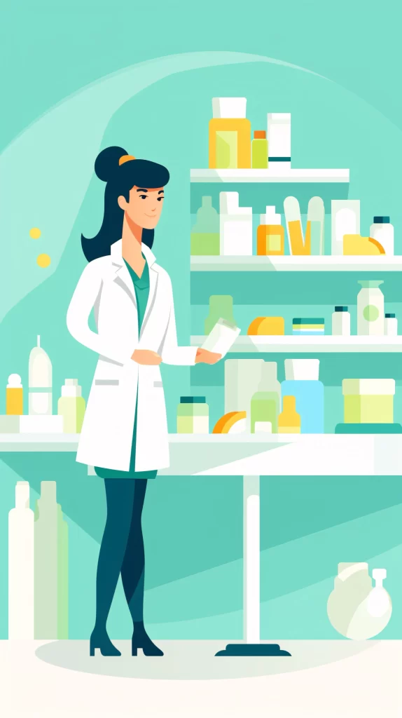 Pharmacist White Labcoat Green Yellow Flat Illustration