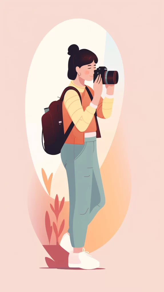 Photographer Black Orange Green Flat Illustration