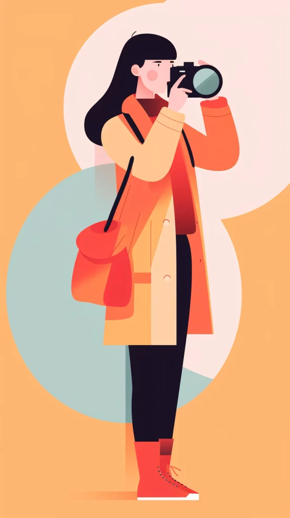 Photographer Black Orange Red Flat Illustration