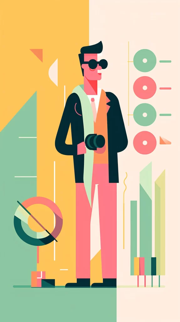 Photographer Black Red Green Yellow Flat Illustration