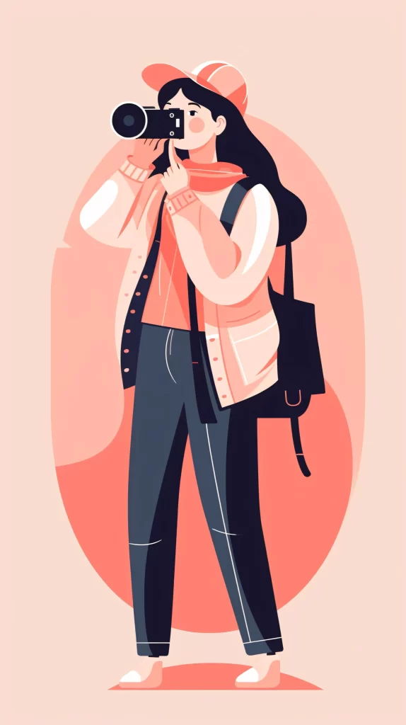 Photographer Black Red Pink Flat Illustration Modern