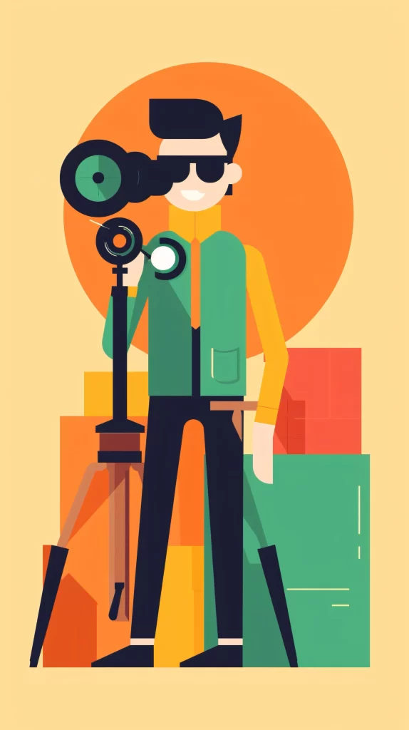 Photographer Green Yellow Black Camera Flat Illustration