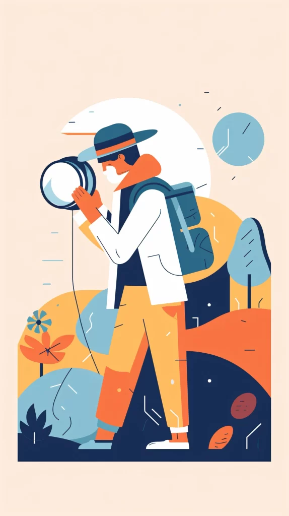 Photographer Orange Blue Backpack Flat Illustration Modern
