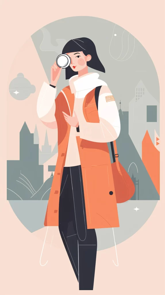 Photographer Orange Camera Urban Cityscape Flat Illustration