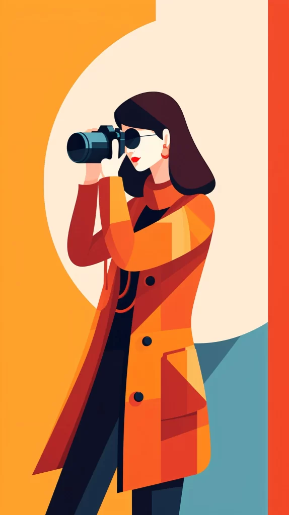 Photographer Orange Camera Flat Illustration Modern