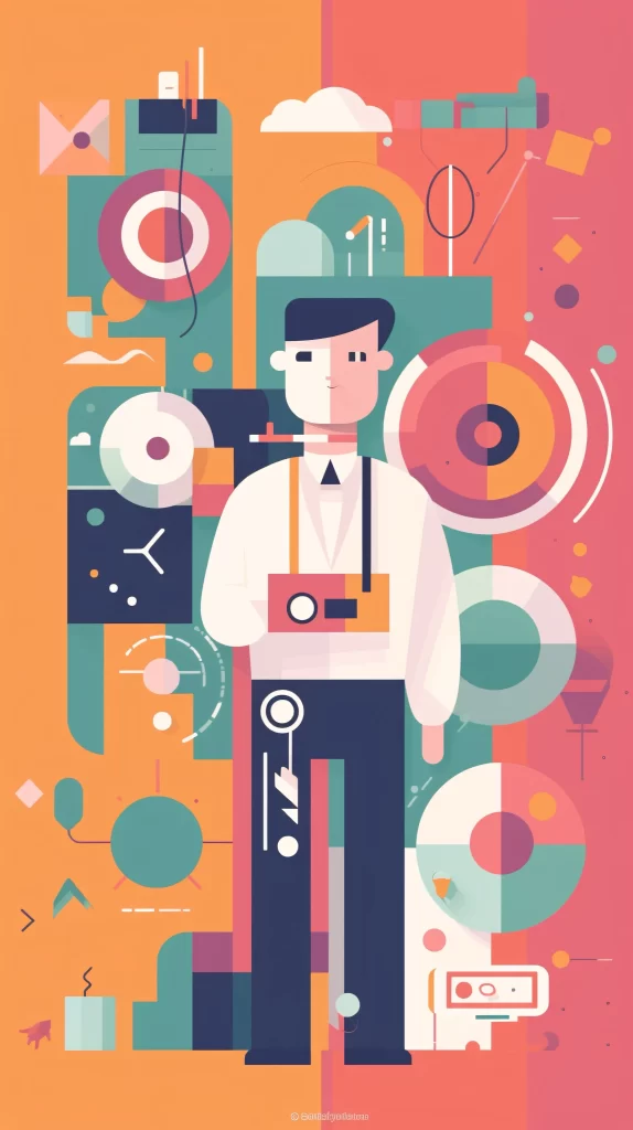 Photographer Orange Green Abstract Vector Illustration